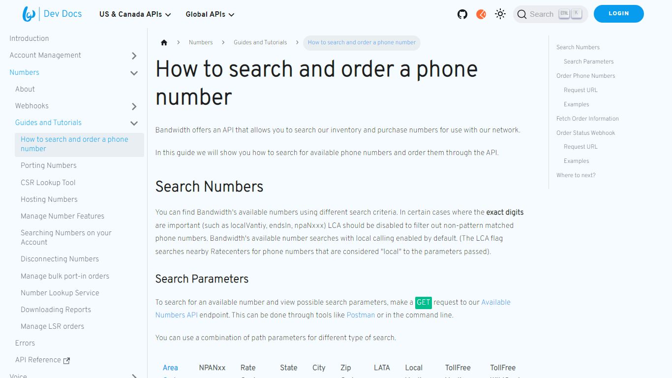 Searching Number Inventory | Bandwidth API Docs